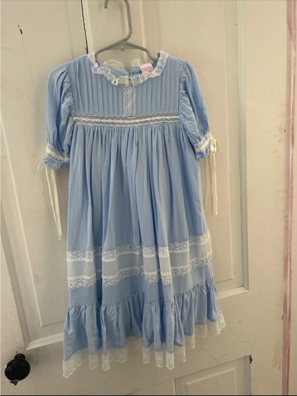 Stitchy Fish Vintage-Inspired Light Blue Lace Trim Dress